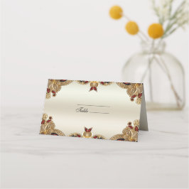 Gouden Bloemen Rode Edelsteen Splendor Place Card Plaatskaartje