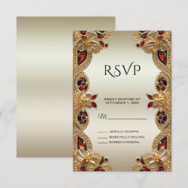 Gouden Bloemen Rode Edelsteen Splendor RSVP-kaart RSVP Kaartje