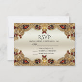 Gouden Bloemen Rode Edelsteen Splendor RSVP-kaart RSVP Kaartje (Voorkant)