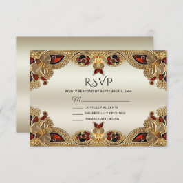Gouden Bloemen Rode Edelsteen Splendor RSVP-kaart RSVP Kaartje