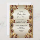 Gouden Bloemen Rode Edelsteen Splendor Wedding Kaart (Voorkant)