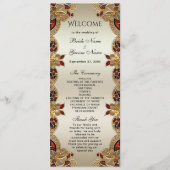 Gouden Bloemen Rode Edelsteen Splendor Wedding Programmakaart (Voorkant)