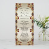 Gouden Bloemen Rode Edelsteen Splendor Wedding Programmakaart (Staand voorkant)