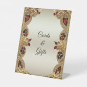 Gouden Bloemen Rode Edelsteen Tafel Tekens Reclamebord Met Voetstuk (Voorkant)