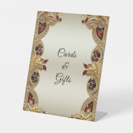 Gouden Bloemen Rode Edelsteen Tafel Tekens Reclamebord Met Voetstuk