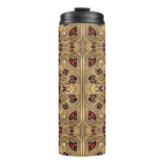 Gouden Bloemen Rode Edelsteen Thermische Tumbler Thermosbeker (Voorkant)