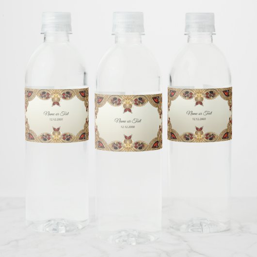 Gouden Bloemen Rode Edelsteen Water Fles Label Waterfles Etiket (Flessen)