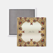 Gouden Bloemen Rood Edelsteen Magneet (Voorkant / Achterkant)