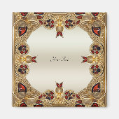 Gouden Bloemen Rood Edelsteen Magneet (Voorkant)