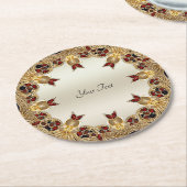 Gouden Bloemen Rood Edelsteen Papier Onderzetter (Gebogen)