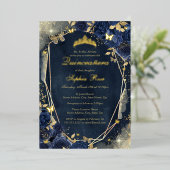Gouden Bloemen Sparkle Butterfly Navy Quinceanera Folie Uitnodiging (Staand Voorkant)