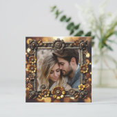 Gouden Bloemen Steampunk gepersonaliseerde bruilof Save The Date (Staand voorkant)