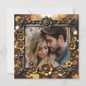 Gouden Bloemen Steampunk gepersonaliseerde bruilof Save The Date (Voorkant)