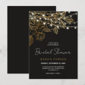 Gouden Bloemen String Lights Bruiloft Kaart (Voorkant / Achterkant)