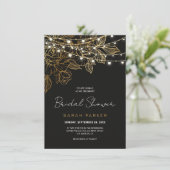Gouden Bloemen String Lights Bruiloft Kaart (Staand voorkant)