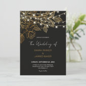 Gouden Bloemen String Lights Bruiloft Kaart (Staand voorkant)