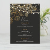 Gouden Bloemen String Lights Bruiloft Menu (Staand voorkant)