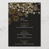 Gouden Bloemen String Lights Bruiloft Menu (Voorkant)