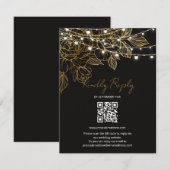 Gouden Bloemen String Lights Bruiloft RSVP Kaartje (Voorkant / Achterkant)