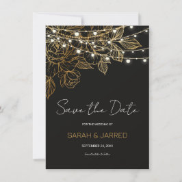 Gouden Bloemen String Lights Bruiloft Save The Date