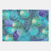Gouden Bloemen Swirls op Blauw Groen en Blauwgroen Inpakpapier Vel (Voorkant 3)