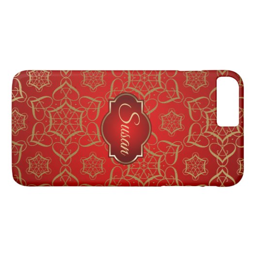 Gouden Bloemen Swirls & Rode Achtergrond Case-Mate iPhone Case (Achterkant (Horizontaal))