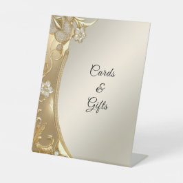 Gouden Bloemen Tafelblad Tekenen Reclamebord Met Voetstuk