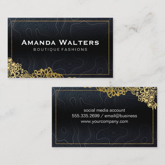 Gouden Bloemen | Topografische lijnen Achtergrond Visitekaartje (Voorkant / Achterkant)