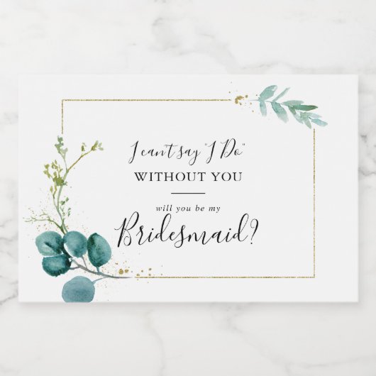 Gouden Bloemen Tropisch Groen Bruidsmeisje Voorste Sparkling Wijnetiket (Enkel label)