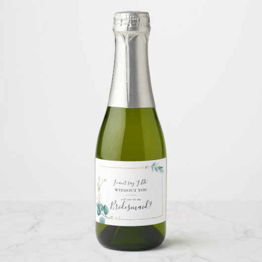 Gouden Bloemen Tropisch Groen Bruidsmeisje Voorste Sparkling Wijnetiket (Voorkant)