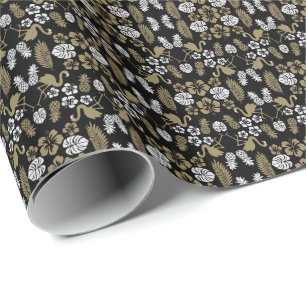 Gouden Bloemen Tropisch Patroon Cadeaupapier