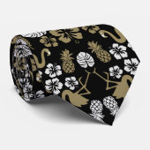 Gouden Bloemen Tropisch Patroon Stropdas (Opgerold)