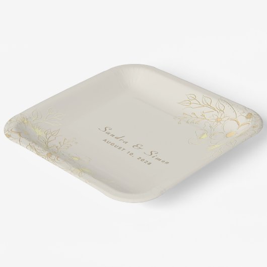 Gouden Bloemen Trouwpapier Borden Papieren Bordje (Gebogen)