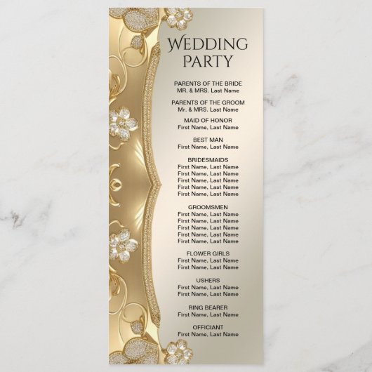 Gouden  Bloemen Trouwprogramma Programmakaart (Achterkant)