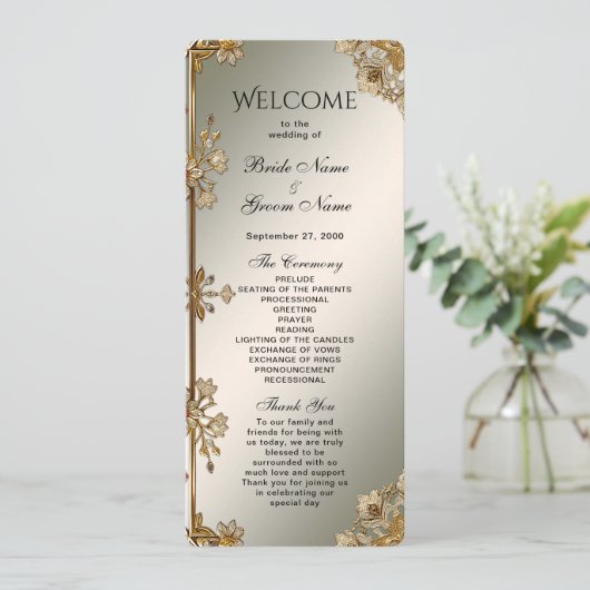 Gouden Bloemen Trouwprogramma Programmakaart (Staand voorkant)