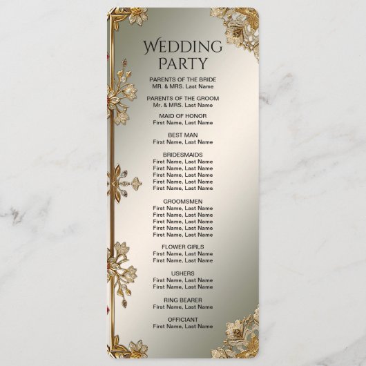 Gouden Bloemen Trouwprogramma Programmakaart (Achterkant)