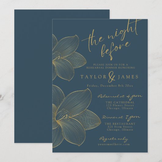 Gouden bloemen Uitnodiging (Voorkant / Achterkant)