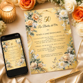Gouden Bloemen Uitnodiging Gouden Bruiloft