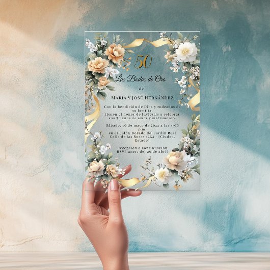 Gouden Bloemen Uitnodiging Gouden Bruiloft
