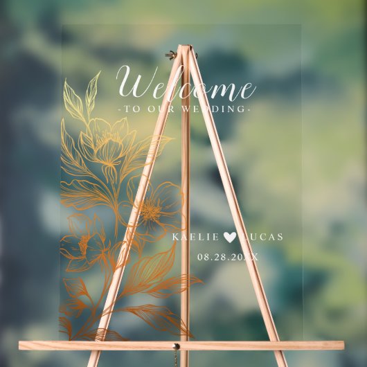 "Gouden Bloemen van de Liefde" | Black Wedding Wel Acryl Bord (Neutraal)