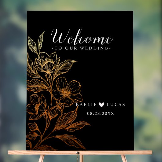 "Gouden Bloemen van de Liefde" | Black Wedding Wel Acryl Bord (Neutraal)