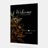 "Gouden Bloemen van de Liefde" | Black Wedding Wel Acryl Bord (Hoek)