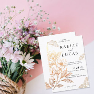 "Gouden Bloemen van de Liefde" Bruiloft Kaart