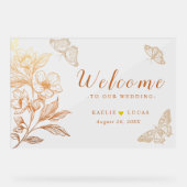 "Gouden Bloemen van de Liefde" Bruiloft Welkom Acryl Bord (Voorkant)