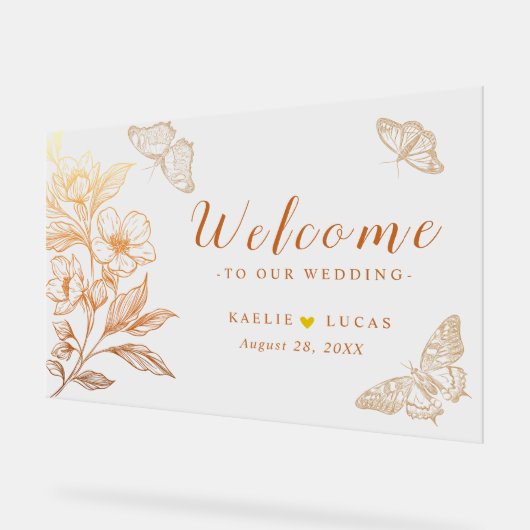 "Gouden Bloemen van de Liefde" Bruiloft Welkom Acryl Bord (Hoek)