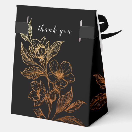 "Gouden Bloemen van de Liefde" | Zwarte bruiloft Bedankdoosjes (Achterkant)