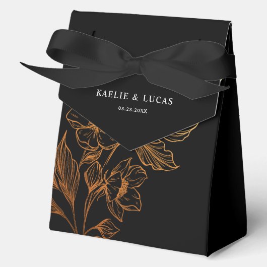 "Gouden Bloemen van de Liefde" | Zwarte bruiloft Bedankdoosjes (Voorkant)