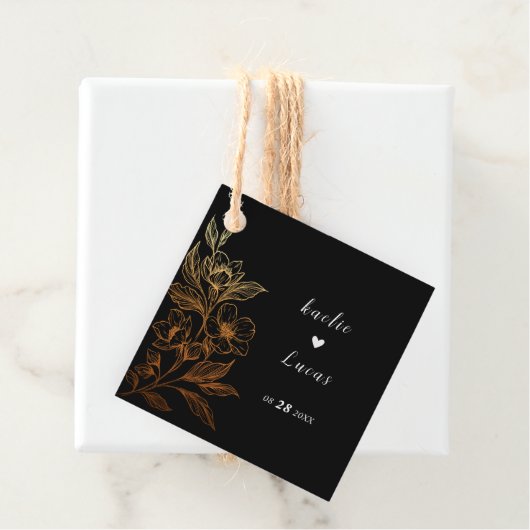 "Gouden Bloemen van de Liefde" | Zwarte bruiloft Bedankjes Labels (In situ)