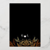 "Gouden Bloemen van de Liefde" | Zwarte bruiloft Folie Uitnodiging (Achterkant)