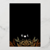 "Gouden Bloemen van de Liefde" | Zwarte bruiloft Folie Uitnodiging (Achterkant)